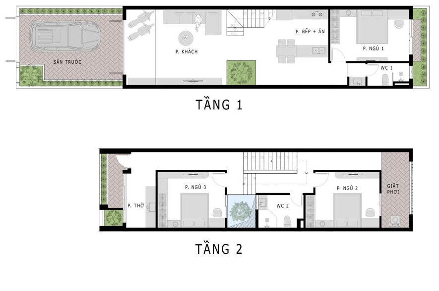 Bản vẽ mặt bằng Tầng 1 & Tầng 2