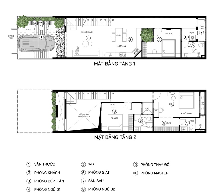 Bản vẽ mặt bằng nhà phố 5m 2 tầng