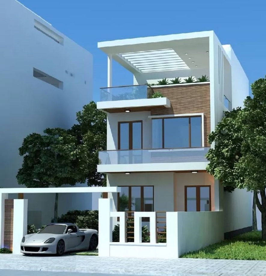 Phần mặt tiền được thiết kế hệ thống cửa kính lớn