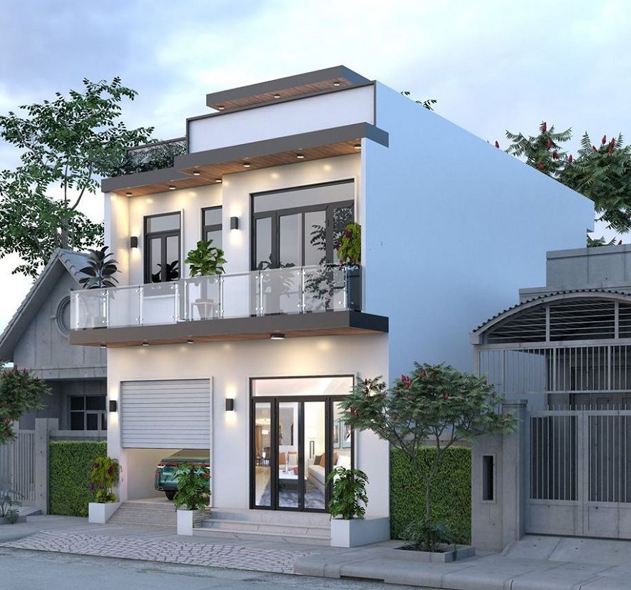 Thiết kế nhà ống 2 tầng 1 tum 3 phòng ngủ