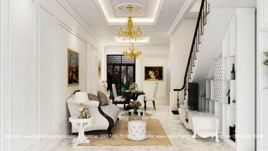 Không gian phòng khách nhà ống cổ điển được ưa chuộng bởi vẻ sang trọng thanh lịch hơi hướng châu Âu