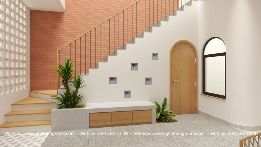 Cầu thang chữ L đơn giản tạo cảm giác dễ chịu thư thái cho căn nhà