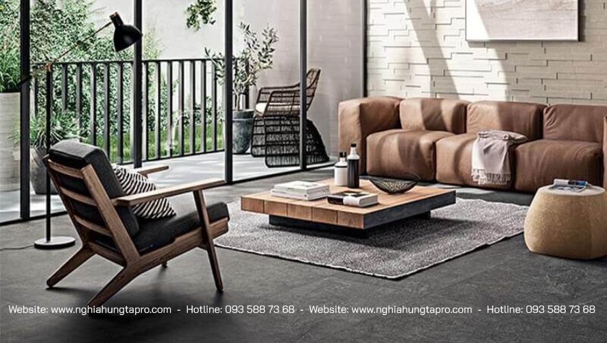 Gạch lót sàn xi măng khiến phòng khách trở nên thu hút đặc biệt