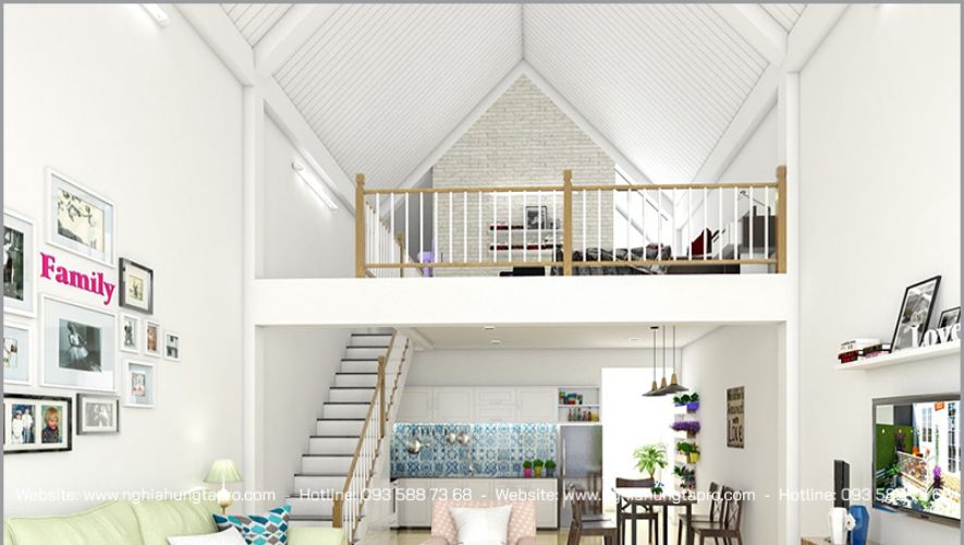 Nhà gác lửng mái tôn Thái phù hợp cho gia đình sinh đông thành viên và hạn chế về ngân sách