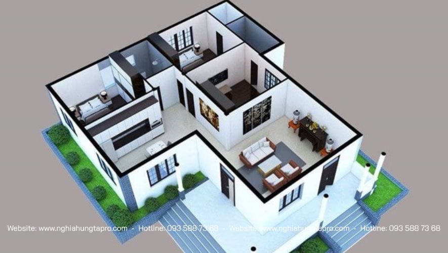 Nhà cấp 4 chữ L mái bằng