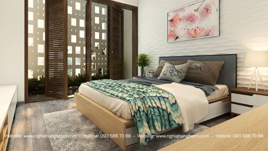 Thiết kế nội thất cây cảnh kết hợp cửa thông gió gỗ khiến không gian tràn ngập sinh khí