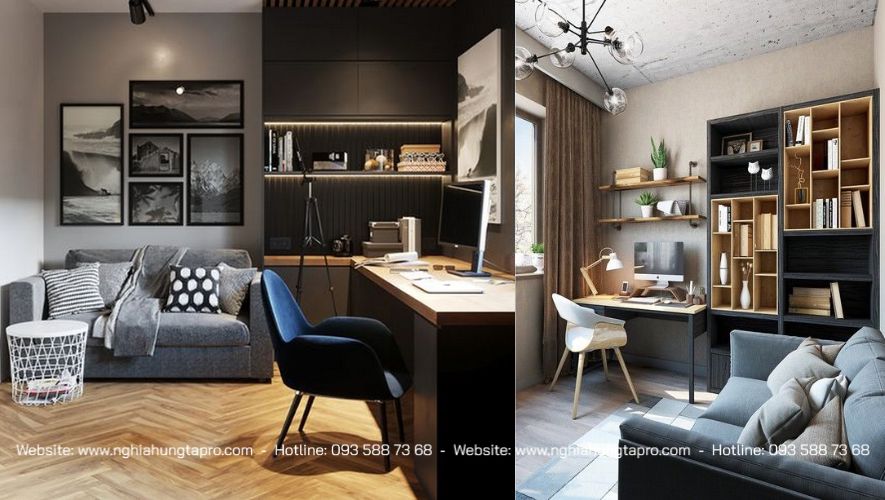 Không gian làm việc được bố trí thêm sofa để tiện hơn khi nghỉ ngơi và tiếp đồng nghiệp