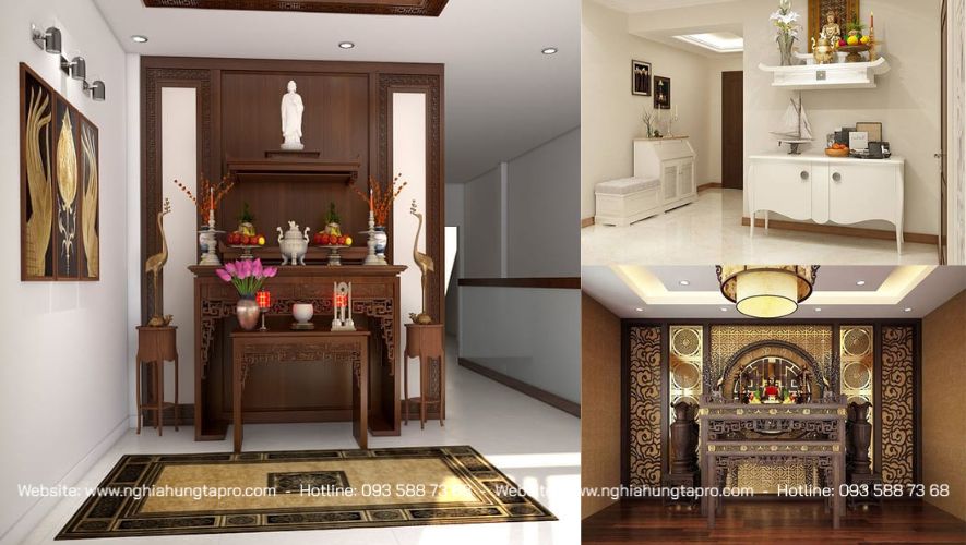 Mẫu thiết kế phòng thờ tôn lên sự trang nghiêm, cung kính của không gian lễ nghĩa