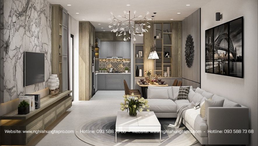 Nội thất đèn trần pha lê tạo sự thanh lịch sang trọng nổi bật cho phòng khách 