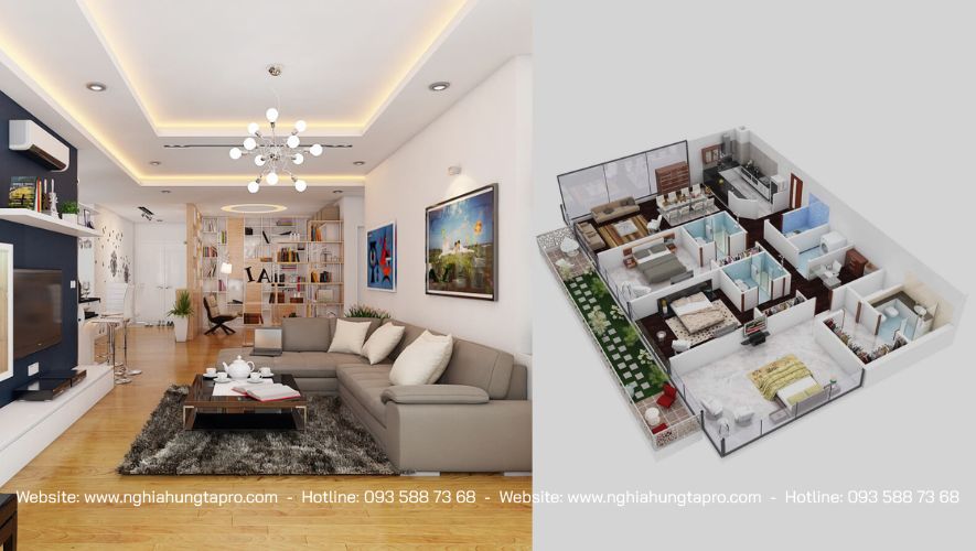Nội thất phòng khách cho nhà chung cư 3 phòng ngủ