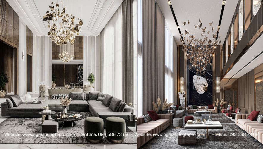 Nội thất phòng khách phong cách luxury bắt mắt sang trọng