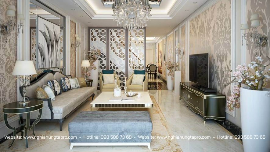 Nội thất tân cổ điển tôn lên sự sang trọng quý phái cho nhà ống 