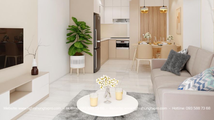 Nội thất phòng khách cho nhà chung cư 1 phòng ngủ