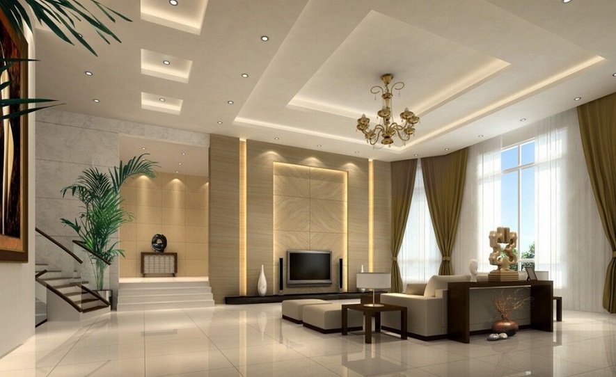 Phòng khách nhà cấp 4 được làm nổi bật với trần thạch cao