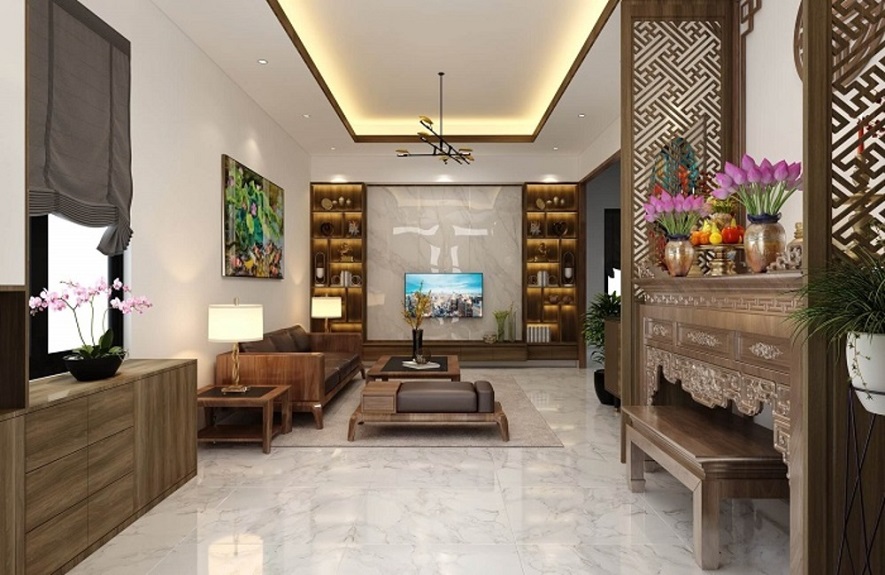  Trang trí phòng khách nhà cấp 4 có bàn thờ