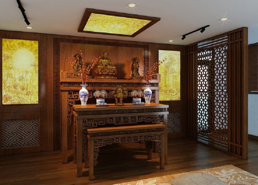 Gỗ là chất liệu phù hợp nhất cho bàn thờ