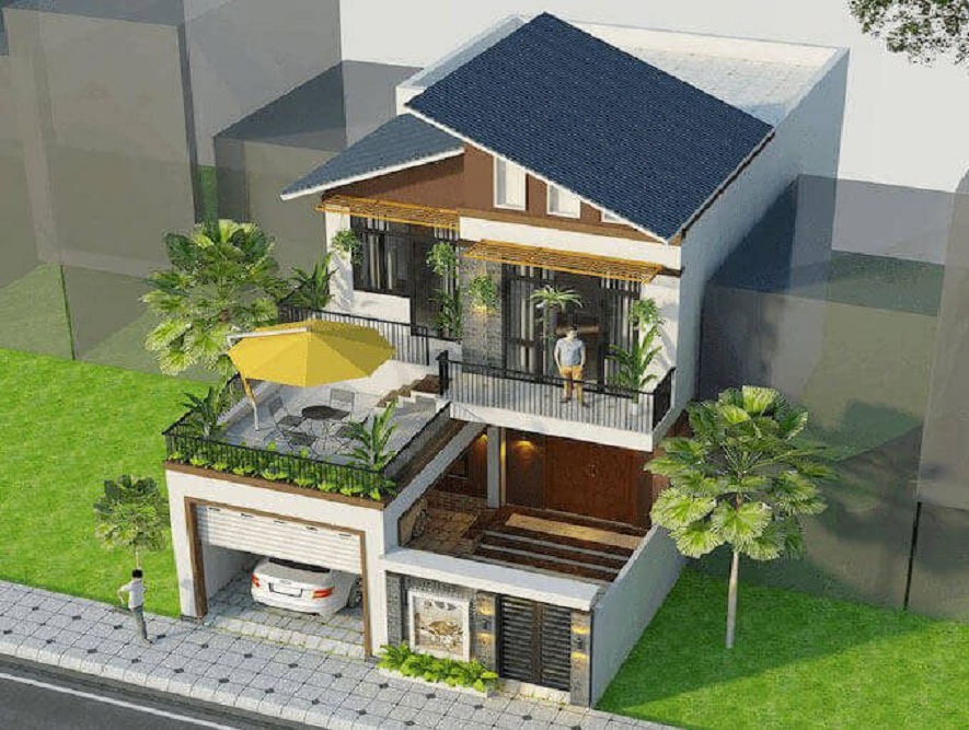mau nha 2 tang mat tien 8m mai lech