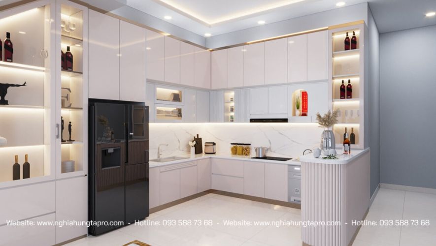 Mẫu thiết kế phòng bếp đẹp hình chữ L luôn là sự lựa chọn hàng đầu của nhiều gia đình